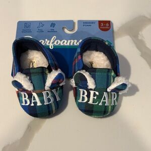 Dearfoams Plaid Baby Bear Slippers - Blue and Green